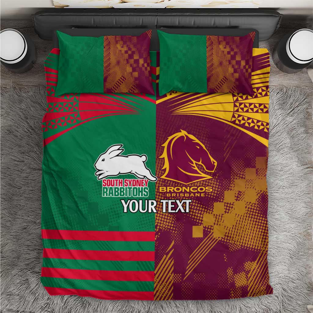 Custom NRL Rabbitohs and Broncos Bedding Set Sporty Style - Vibe Hoodie Shop