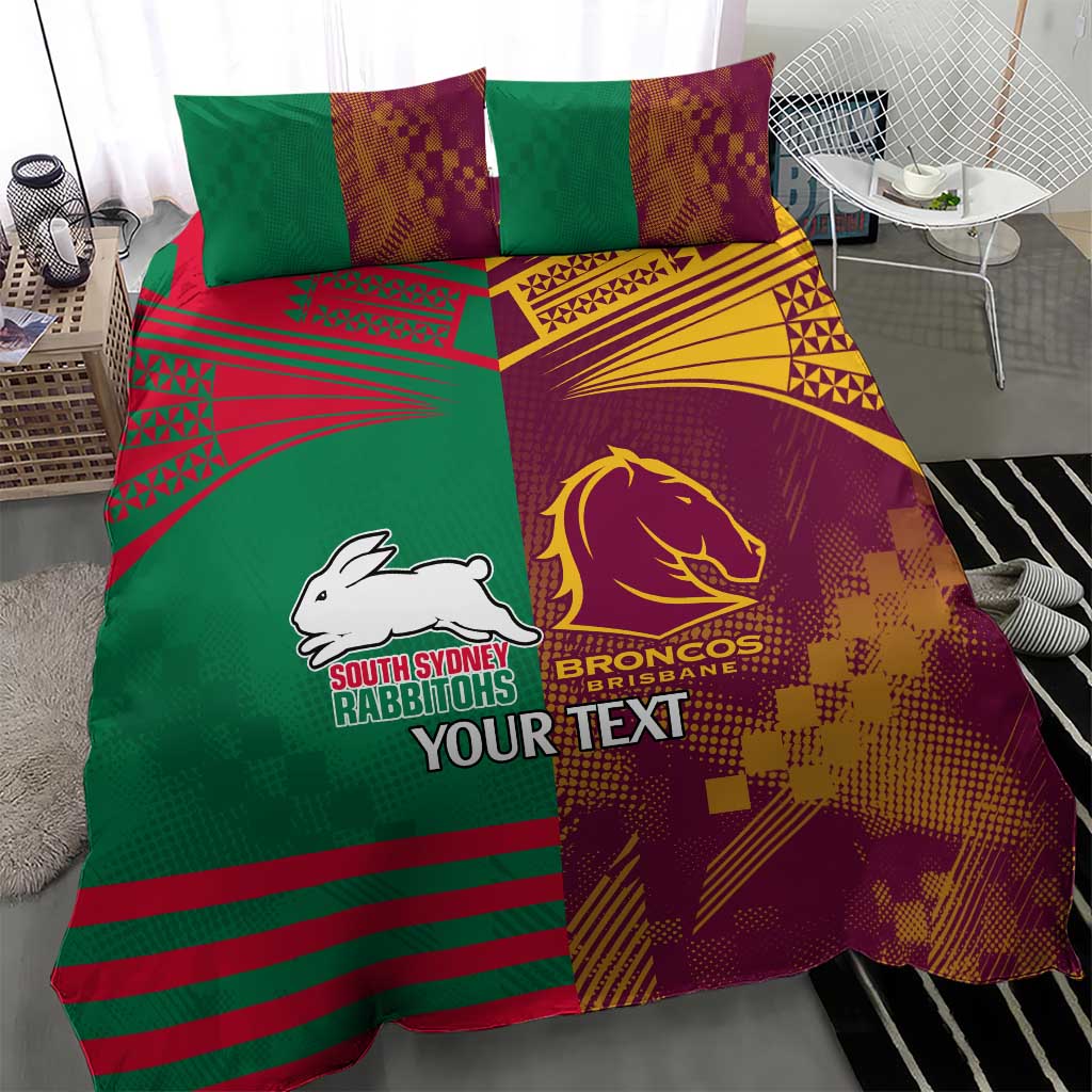 Custom NRL Rabbitohs and Broncos Bedding Set Sporty Style - Vibe Hoodie Shop