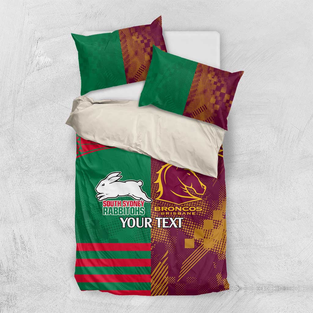 Custom NRL Rabbitohs and Broncos Bedding Set Sporty Style - Vibe Hoodie Shop
