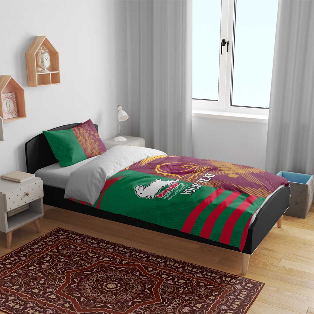 Custom NRL Rabbitohs and Broncos Bedding Set Sporty Style - Vibe Hoodie Shop
