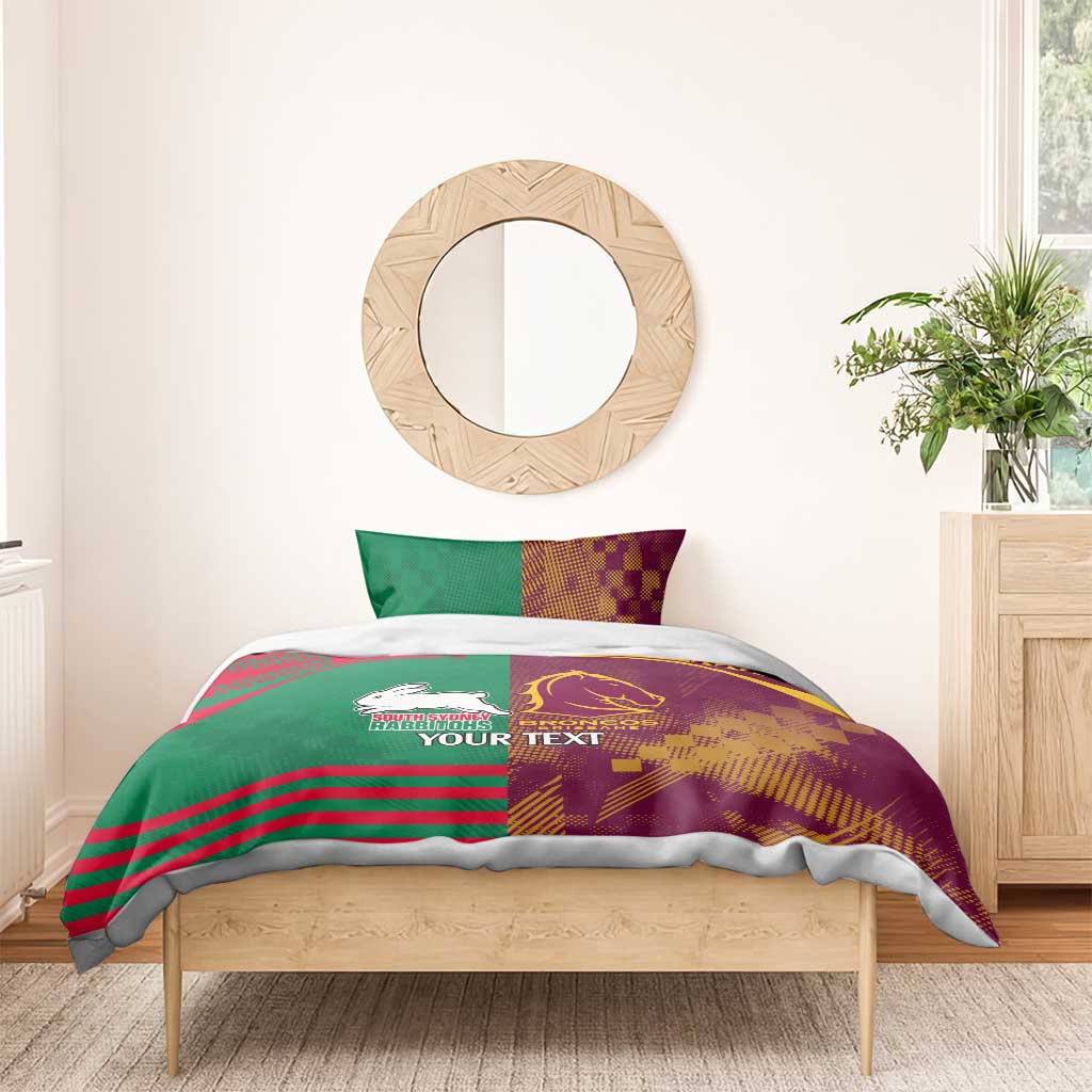 Custom NRL Rabbitohs and Broncos Bedding Set Sporty Style - Vibe Hoodie Shop