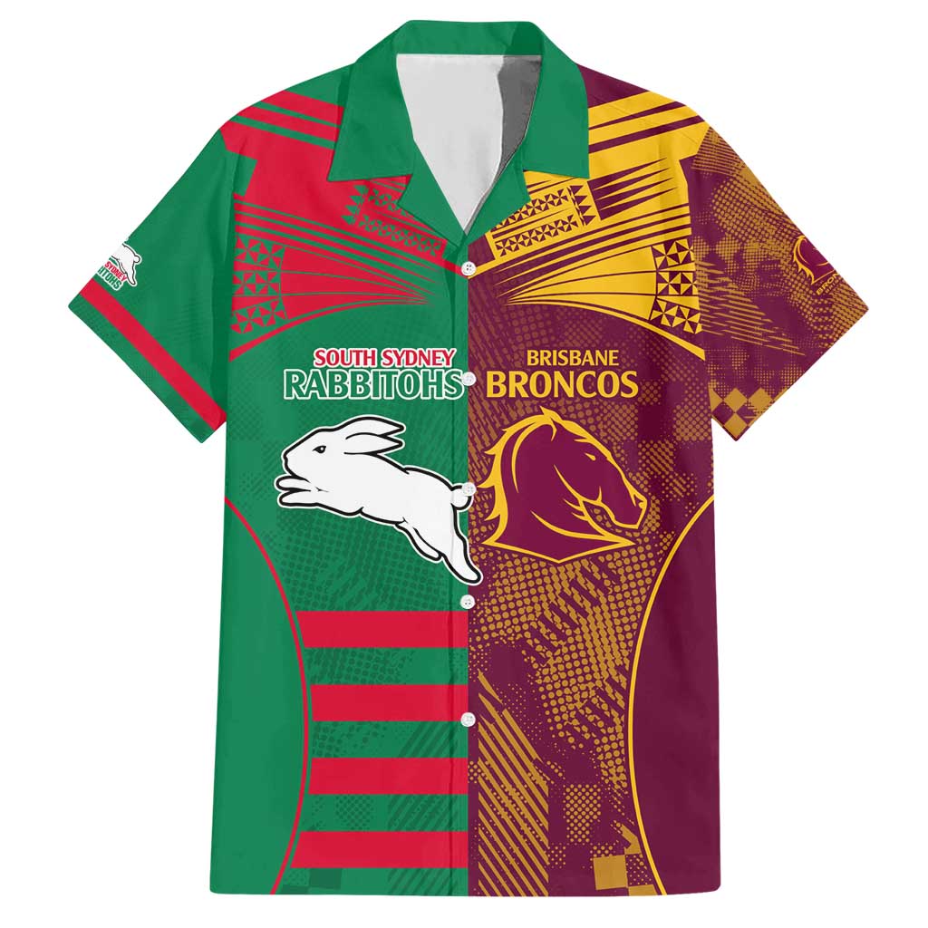 Custom NRL Rabbitohs and Broncos Hawaiian Shirt Sporty Style - Vibe Hoodie Shop