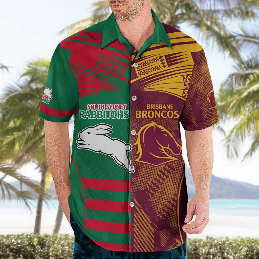 Custom NRL Rabbitohs and Broncos Hawaiian Shirt Sporty Style - Vibe Hoodie Shop