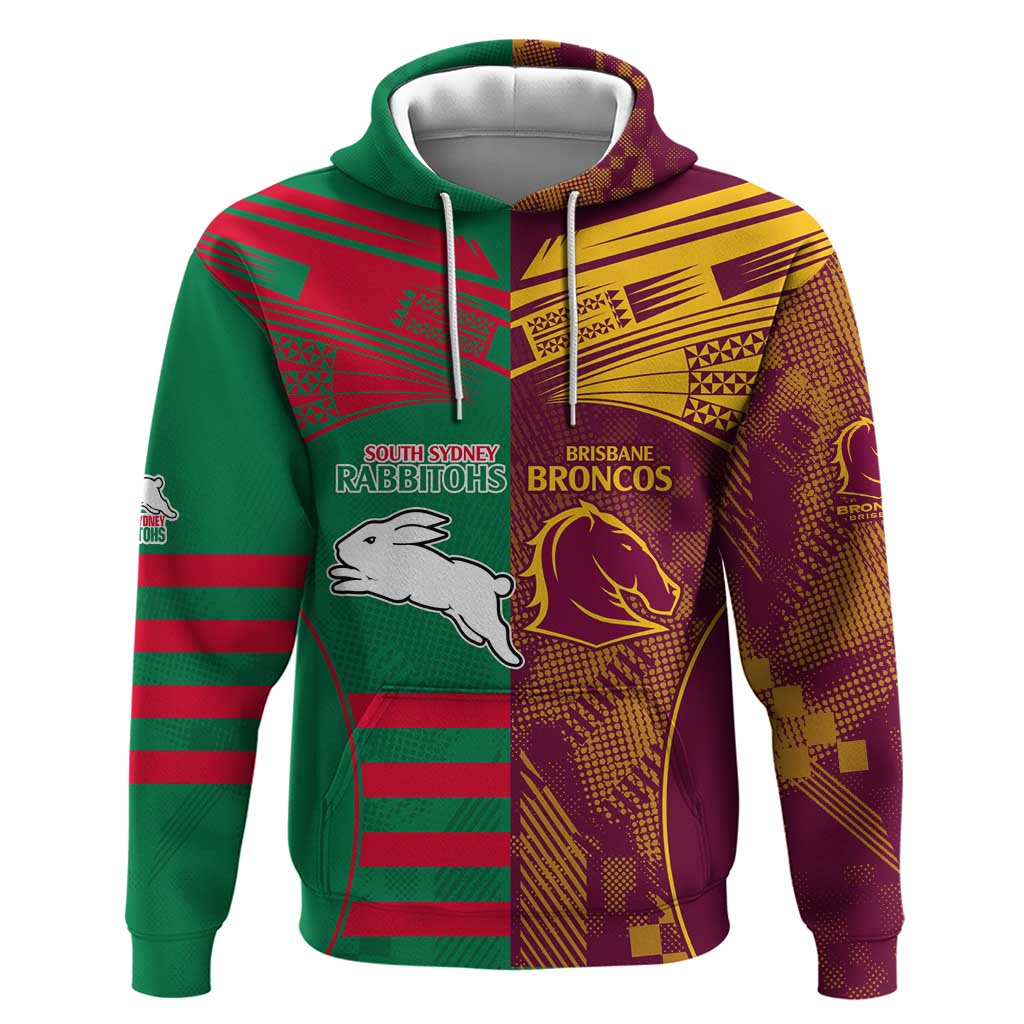 Custom NRL Rabbitohs and Broncos Hoodie Sporty Style LT9 - Vibe Hoodie Shop