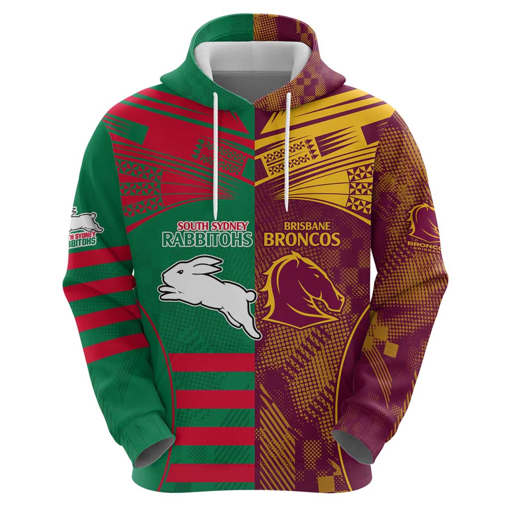 Custom NRL Rabbitohs and Broncos Hoodie Sporty Style LT9 - Vibe Hoodie Shop