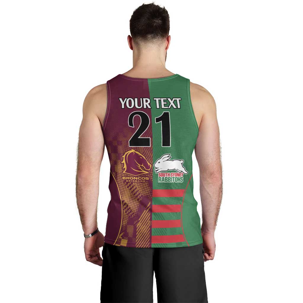 Custom NRL Rabbitohs and Broncos Men Tank Top Sporty Style - Vibe Hoodie Shop