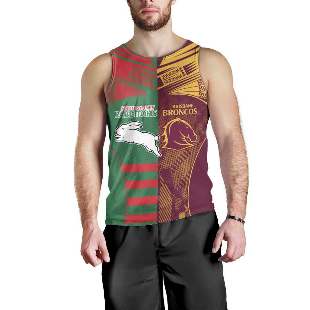 Custom NRL Rabbitohs and Broncos Men Tank Top Sporty Style - Vibe Hoodie Shop