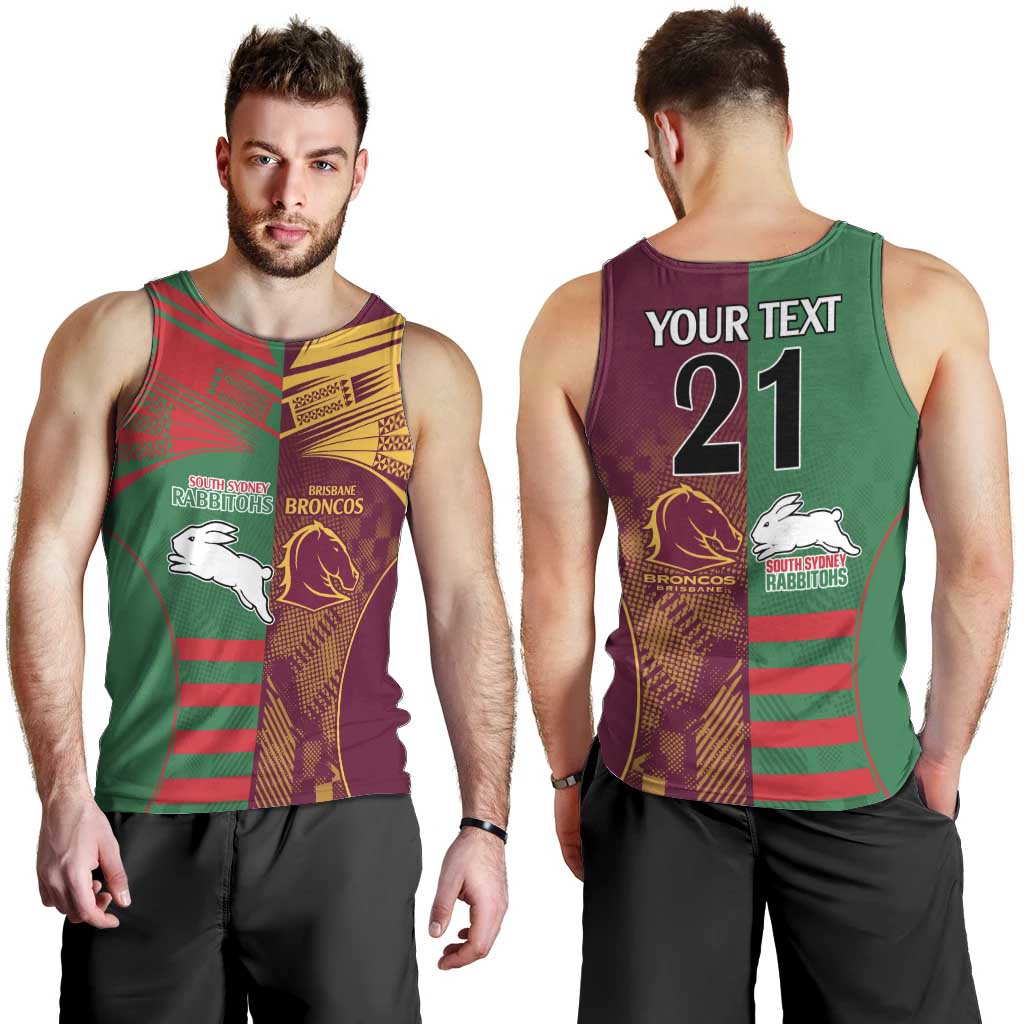Custom NRL Rabbitohs and Broncos Men Tank Top Sporty Style - Vibe Hoodie Shop