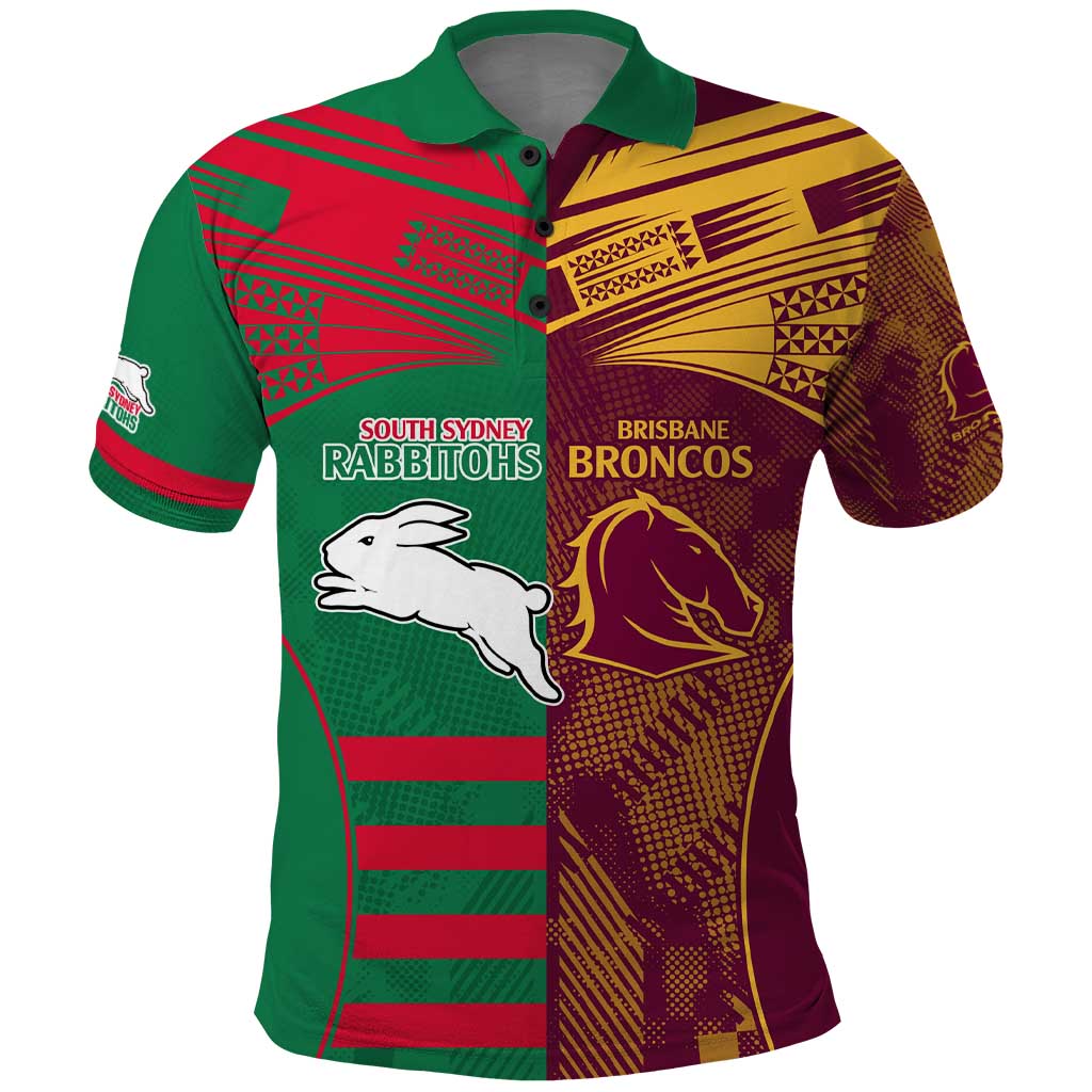 Custom NRL Rabbitohs and Broncos Polo Shirt Sporty Style LT9 - Vibe Hoodie Shop