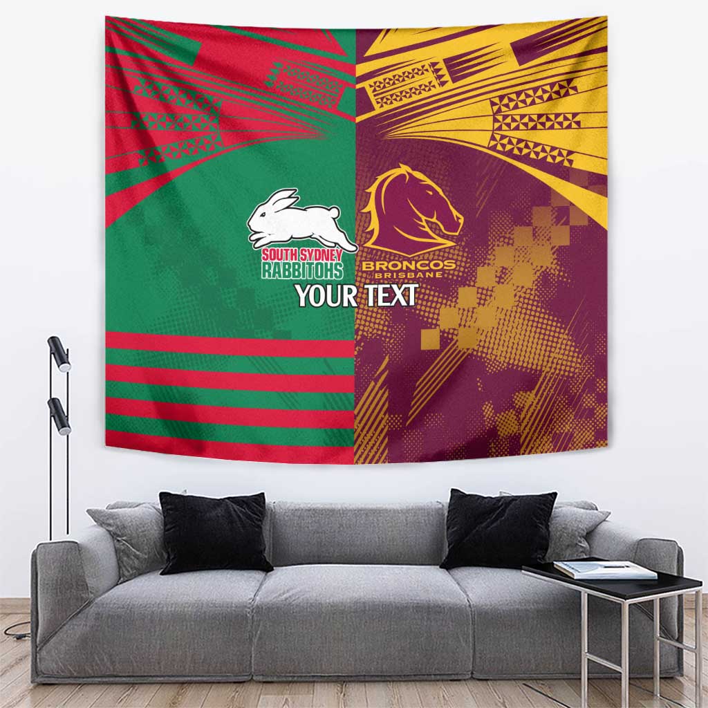 Custom NRL Rabbitohs and Broncos Tapestry Sporty Style - Vibe Hoodie Shop