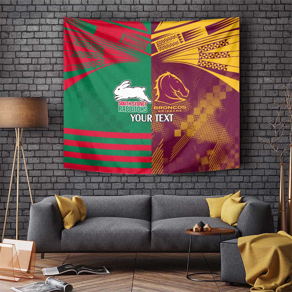 Custom NRL Rabbitohs and Broncos Tapestry Sporty Style - Vibe Hoodie Shop