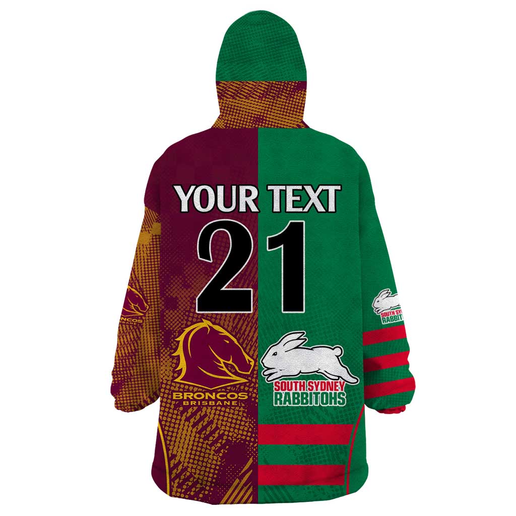 Custom NRL Rabbitohs and Broncos Wearable Blanket Hoodie Sporty Style - Vibe Hoodie Shop