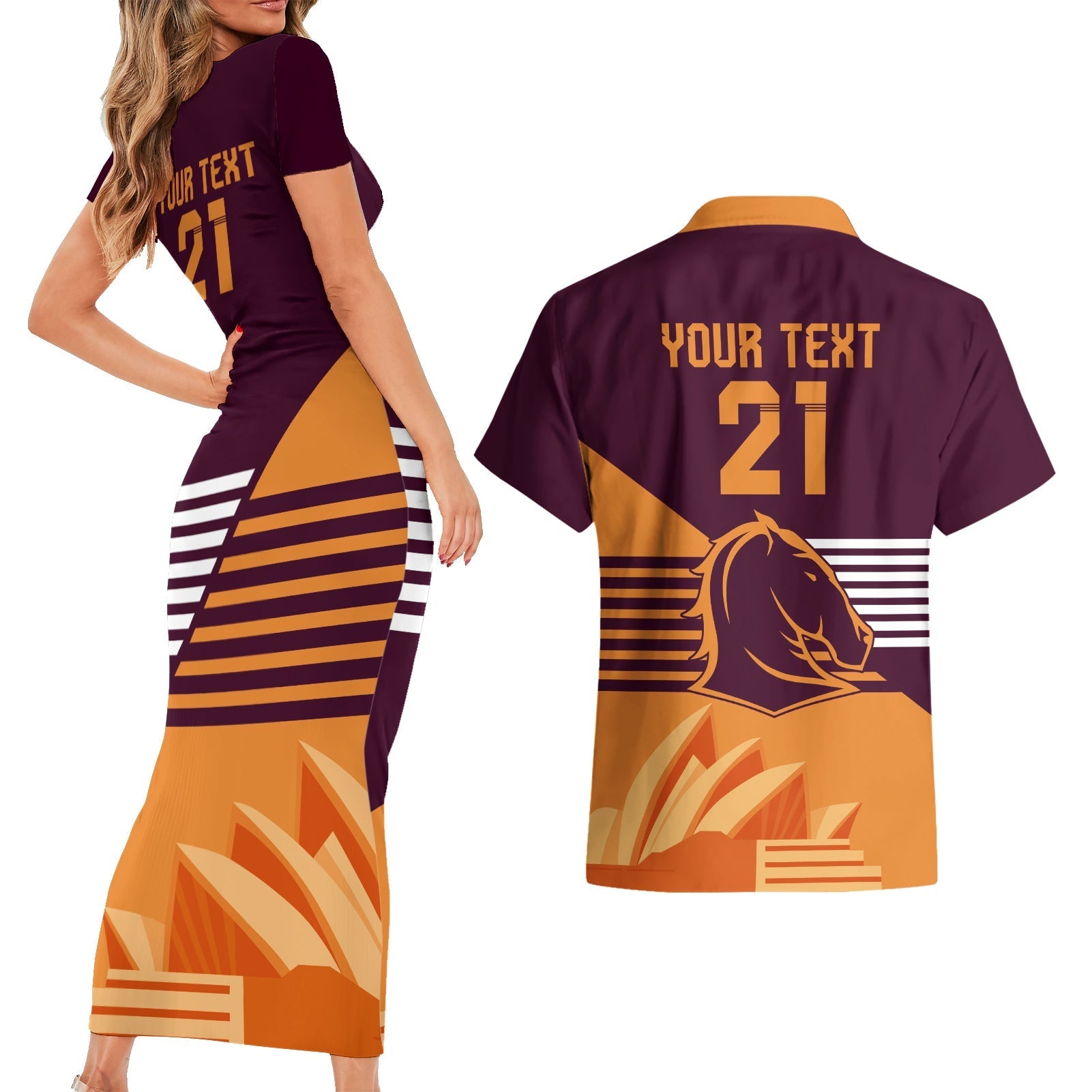 NRL Broncos Australia Day Custom Couples Matching Short Sleeve Bodycon Dress and Hawaiian Shirt Sydney Opera House Style