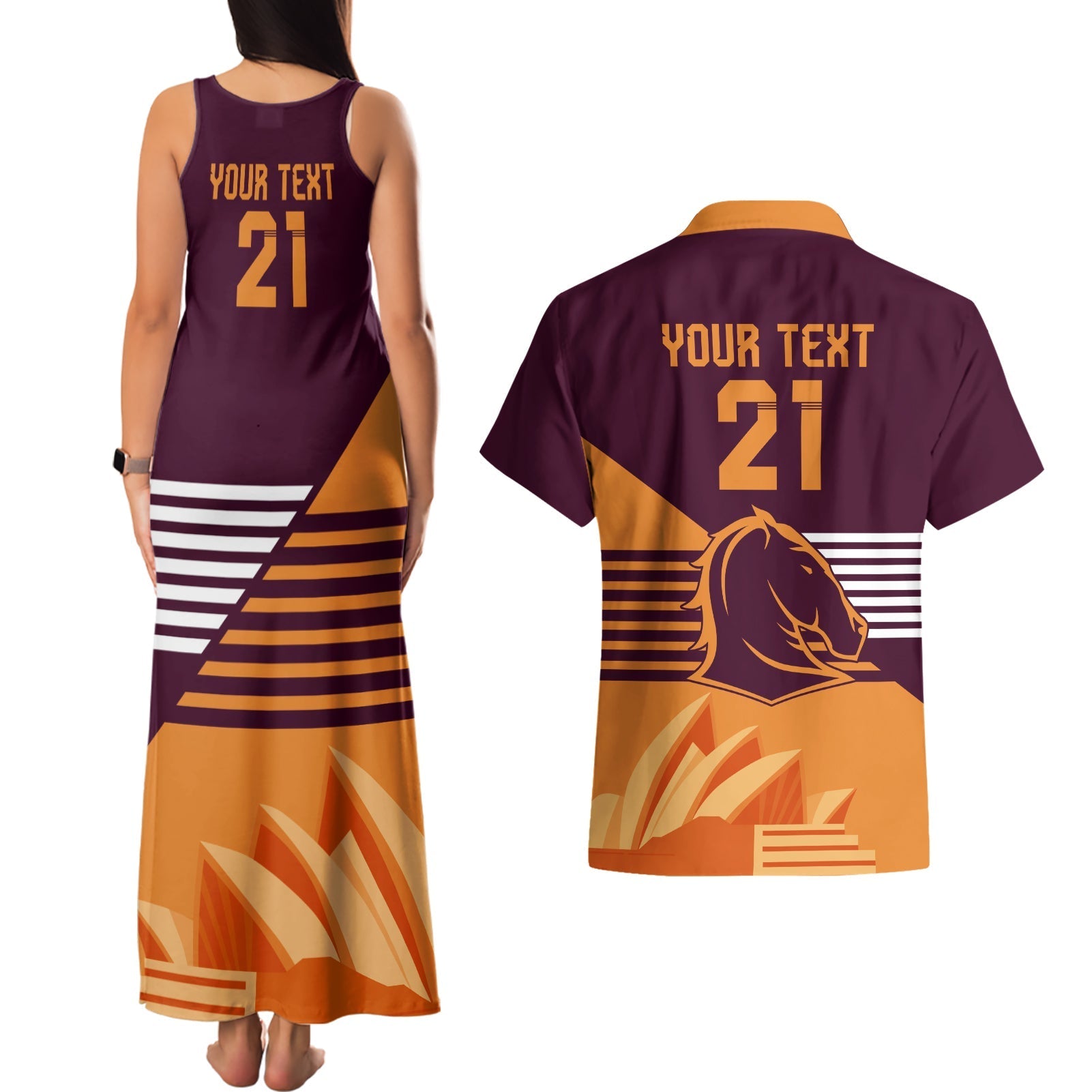 NRL Broncos Australia Day Custom Couples Matching Tank Maxi Dress and Hawaiian Shirt Sydney Opera House Style