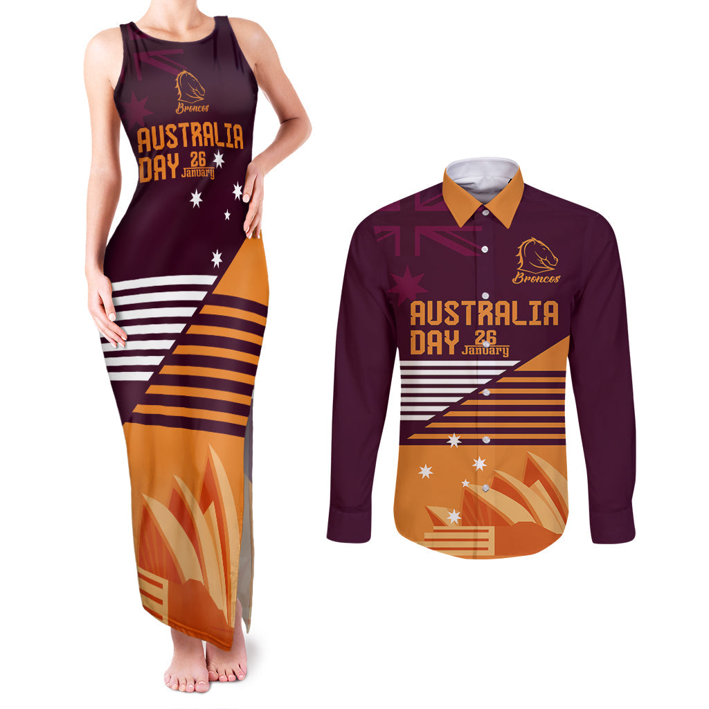 NRL Broncos Australia Day Custom Couples Matching Tank Maxi Dress and Long Sleeve Button Shirt Sydney Opera House Style