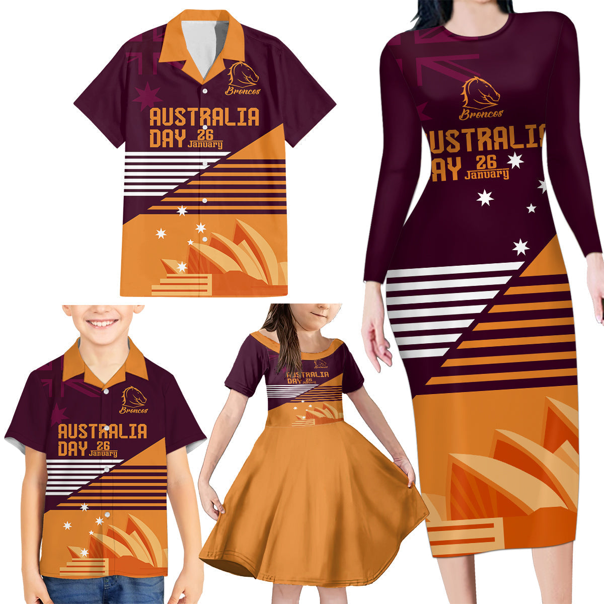 NRL Broncos Australia Day Custom Family Matching Long Sleeve Bodycon Dress and Hawaiian Shirt Sydney Opera House Style