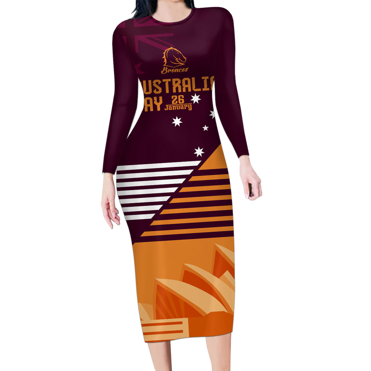 NRL Broncos Australia Day Custom Family Matching Long Sleeve Bodycon Dress and Hawaiian Shirt Sydney Opera House Style