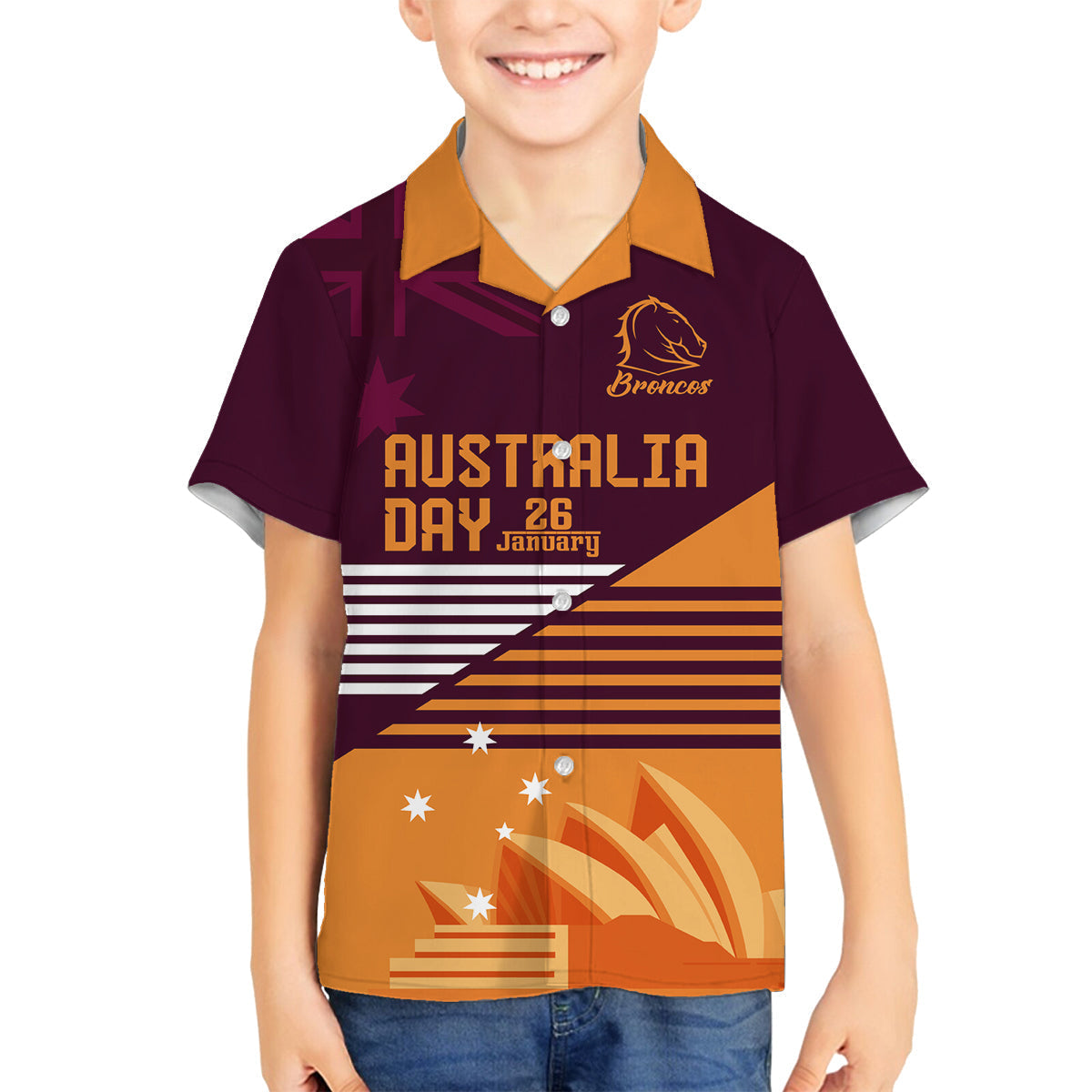 NRL Broncos Australia Day Custom Family Matching Long Sleeve Bodycon Dress and Hawaiian Shirt Sydney Opera House Style