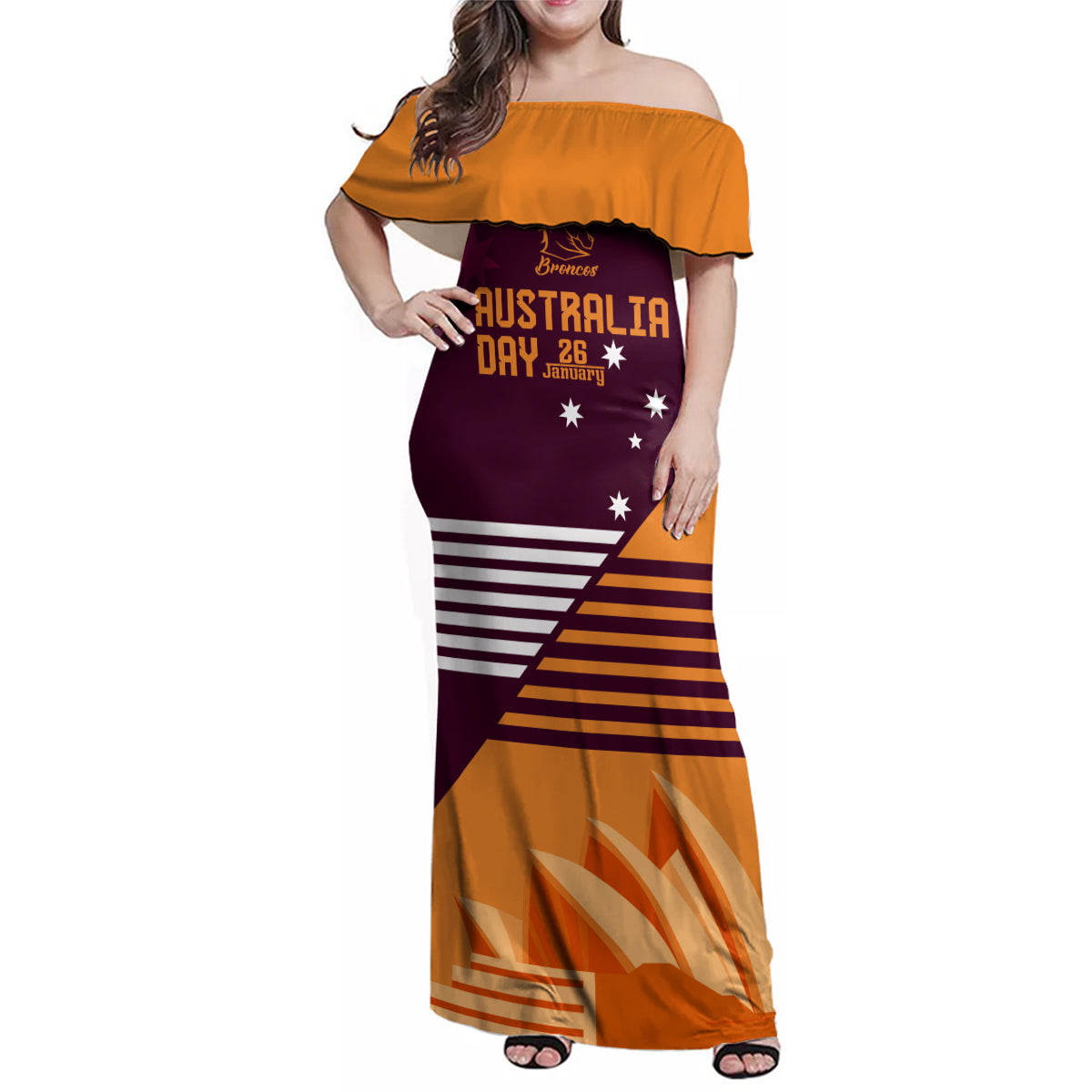 NRL Broncos Australia Day Custom Family Matching Off Shoulder Maxi Dress and Hawaiian Shirt Sydney Opera House Style