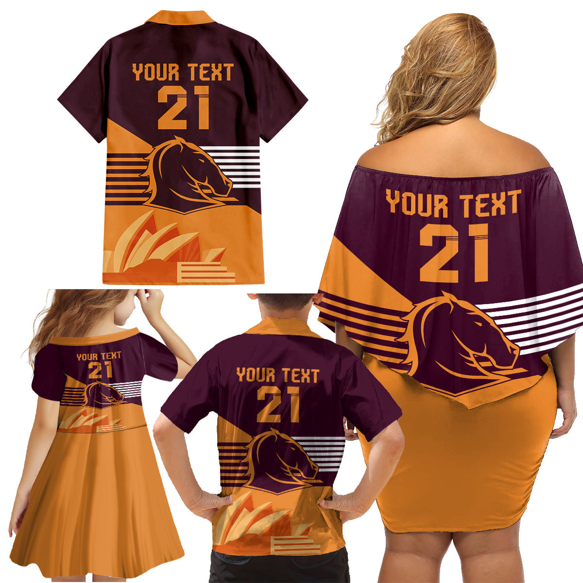 NRL Broncos Australia Day Custom Family Matching Off Shoulder Short Dress and Hawaiian Shirt Sydney Opera House Style