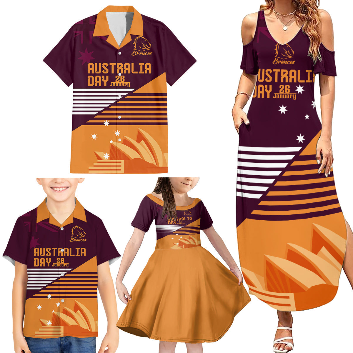 NRL Broncos Australia Day Custom Family Matching Summer Maxi Dress and Hawaiian Shirt Sydney Opera House Style