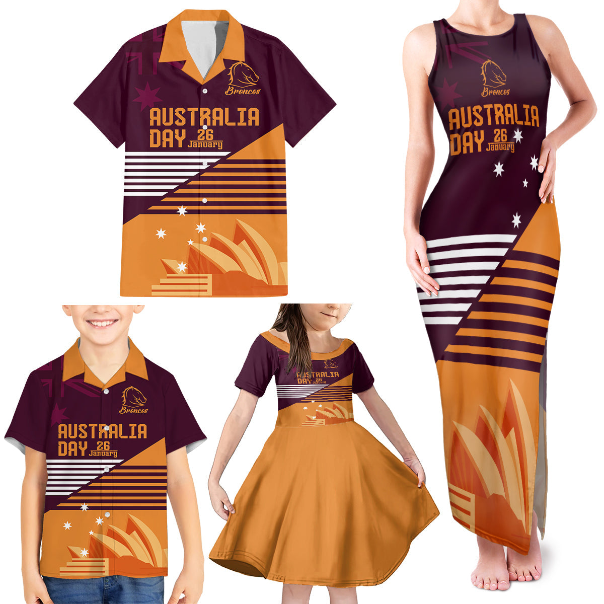 NRL Broncos Australia Day Custom Family Matching Tank Maxi Dress and Hawaiian Shirt Sydney Opera House Style