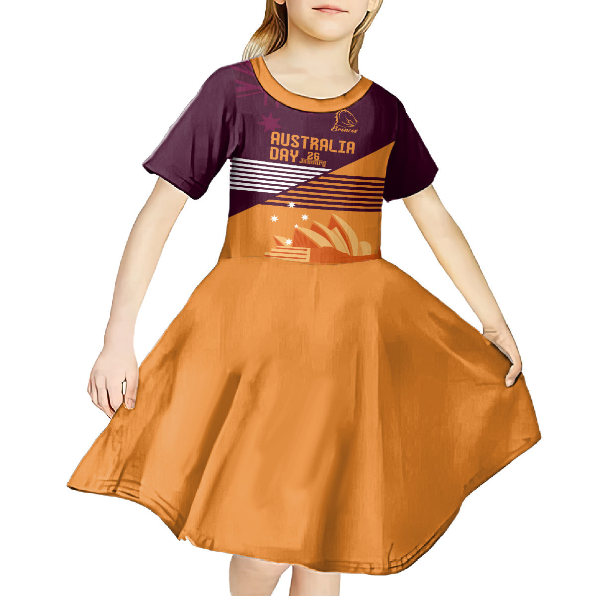 NRL Broncos Australia Day Custom Kid Short Sleeve Dress Sydney Opera House Style