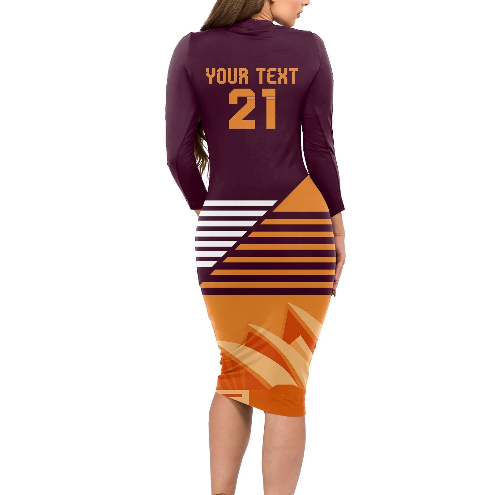 NRL Broncos Australia Day Custom Long Sleeve Bodycon Dress Sydney Opera House Style