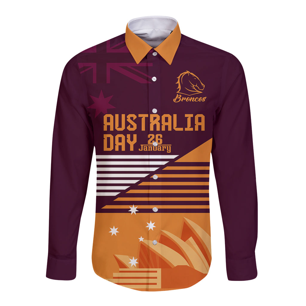 NRL Broncos Australia Day Custom Long Sleeve Button Shirt Sydney Opera House Style