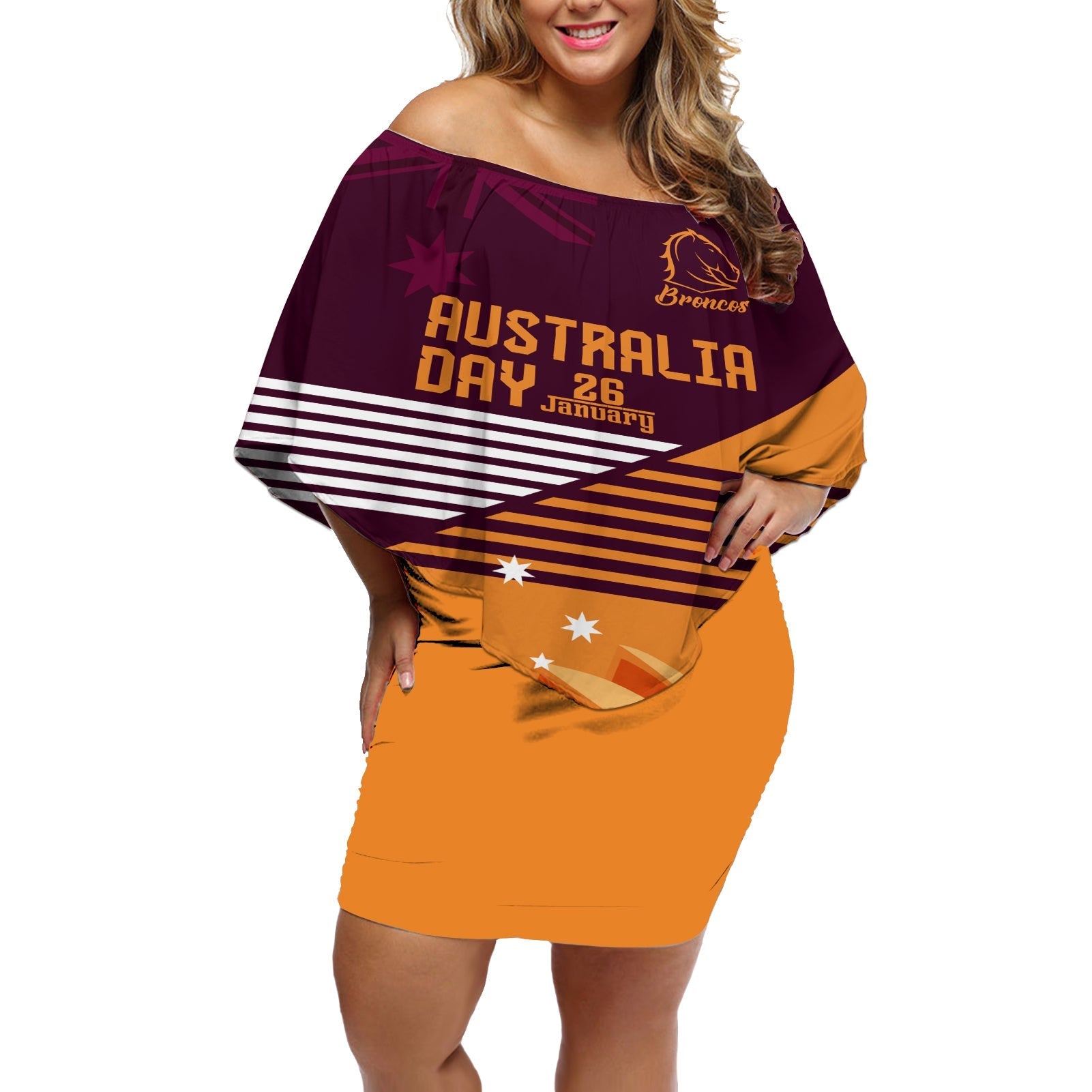 NRL Broncos Australia Day Custom Off Shoulder Short Dress Sydney Opera House Style