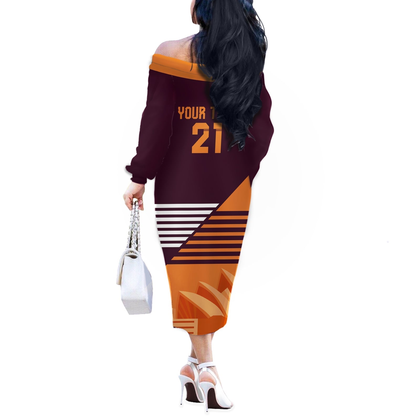 NRL Broncos Australia Day Custom Off The Shoulder Long Sleeve Dress Sydney Opera House Style