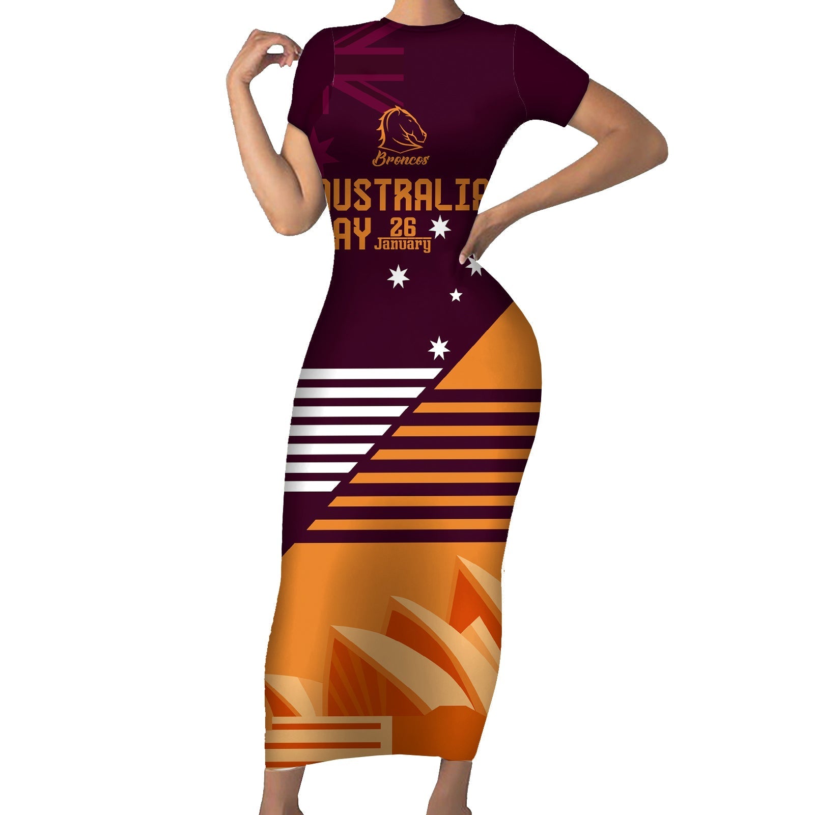 NRL Broncos Australia Day Custom Short Sleeve Bodycon Dress Sydney Opera House Style