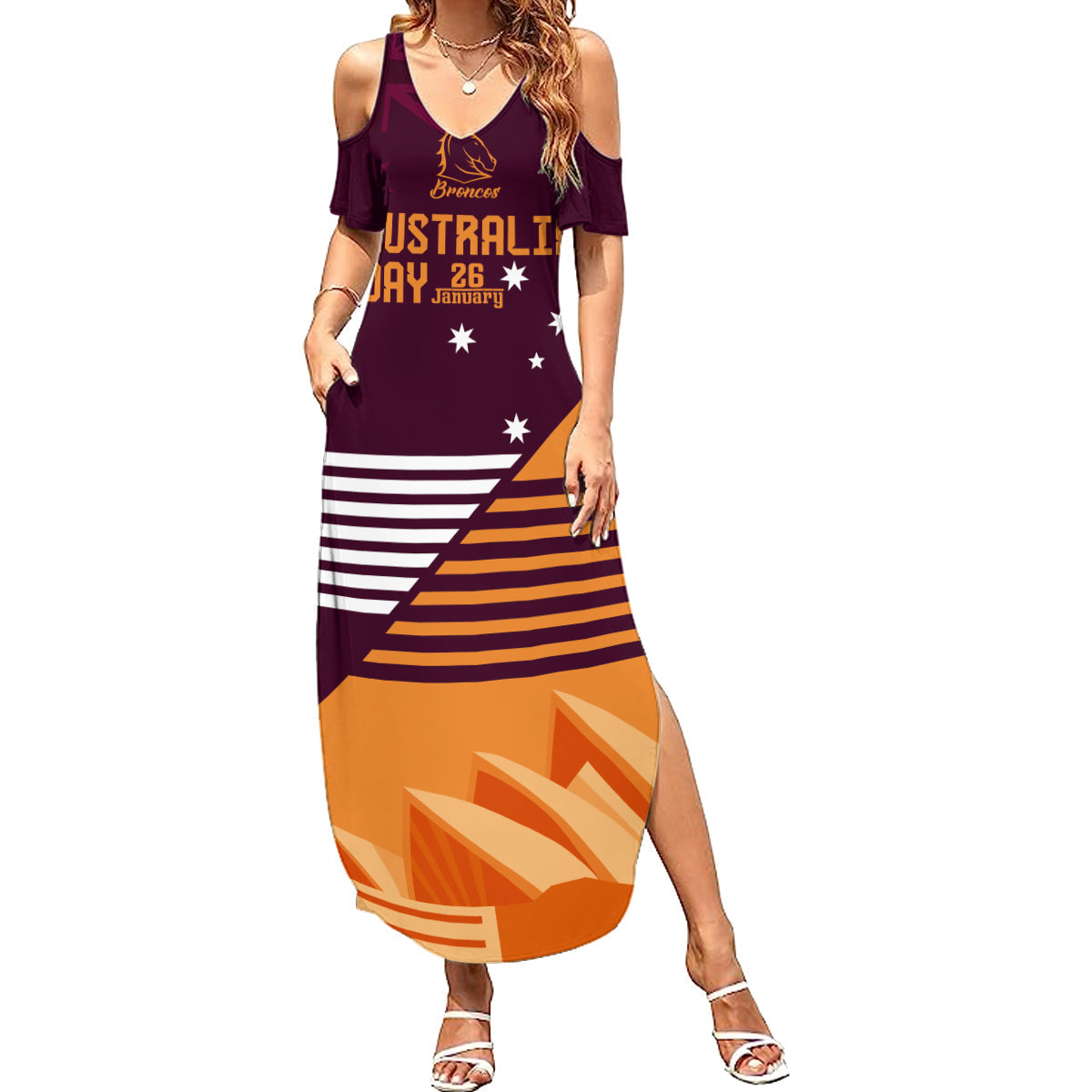 NRL Broncos Australia Day Custom Summer Maxi Dress Sydney Opera House Style