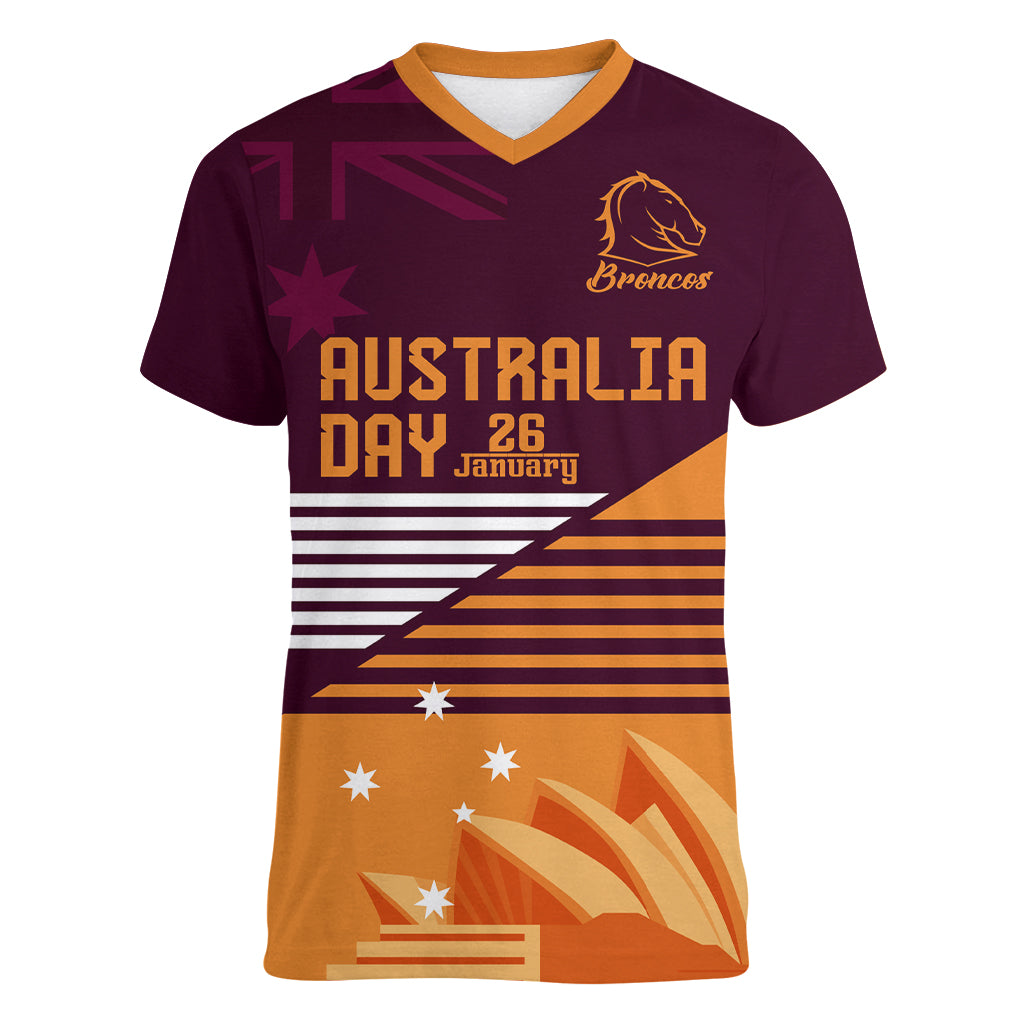 NRL Broncos Australia Day Custom Women V Neck T Shirt Sydney Opera House Style