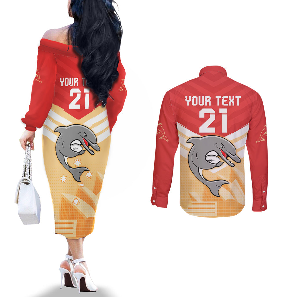 NRL Dolphins Australia Day Custom Couples Matching Off The Shoulder Long Sleeve Dress and Long Sleeve Button Shirt Sydney Opera House Style