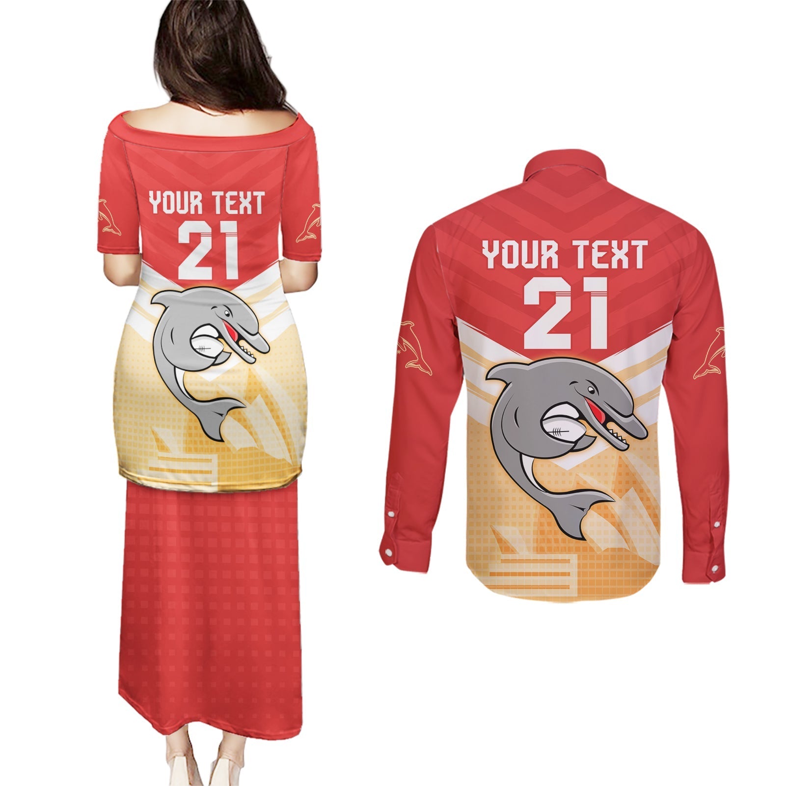 NRL Dolphins Australia Day Custom Couples Matching Puletasi and Long Sleeve Button Shirt Sydney Opera House Style