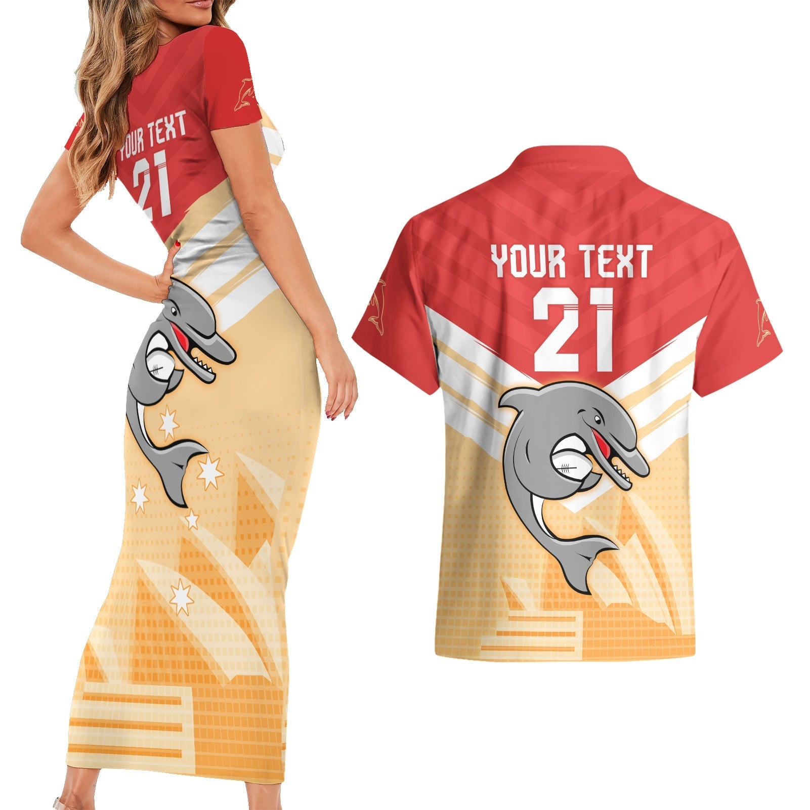 NRL Dolphins Australia Day Custom Couples Matching Short Sleeve Bodycon Dress and Hawaiian Shirt Sydney Opera House Style