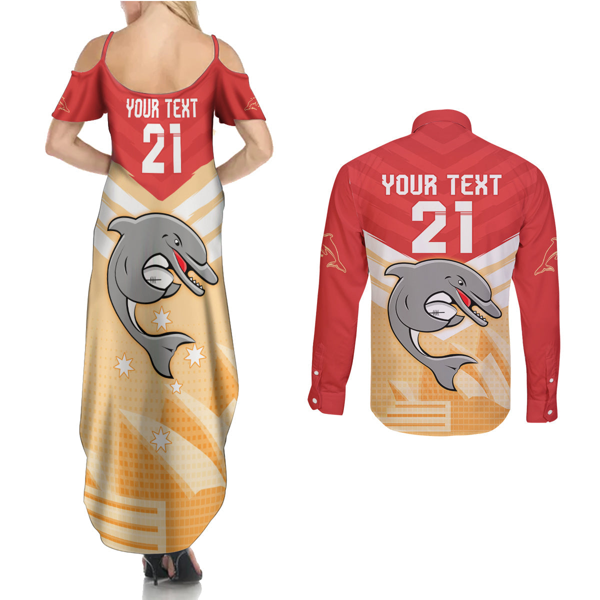 NRL Dolphins Australia Day Custom Couples Matching Summer Maxi Dress and Long Sleeve Button Shirt Sydney Opera House Style