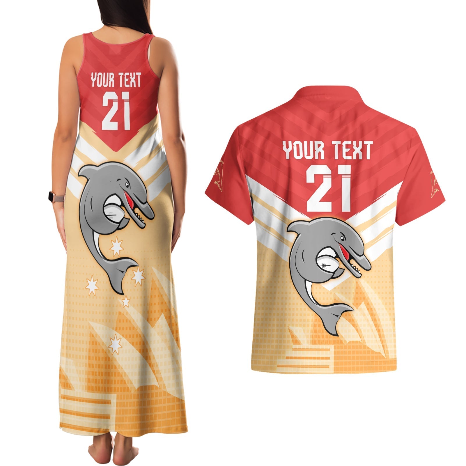 NRL Dolphins Australia Day Custom Couples Matching Tank Maxi Dress and Hawaiian Shirt Sydney Opera House Style