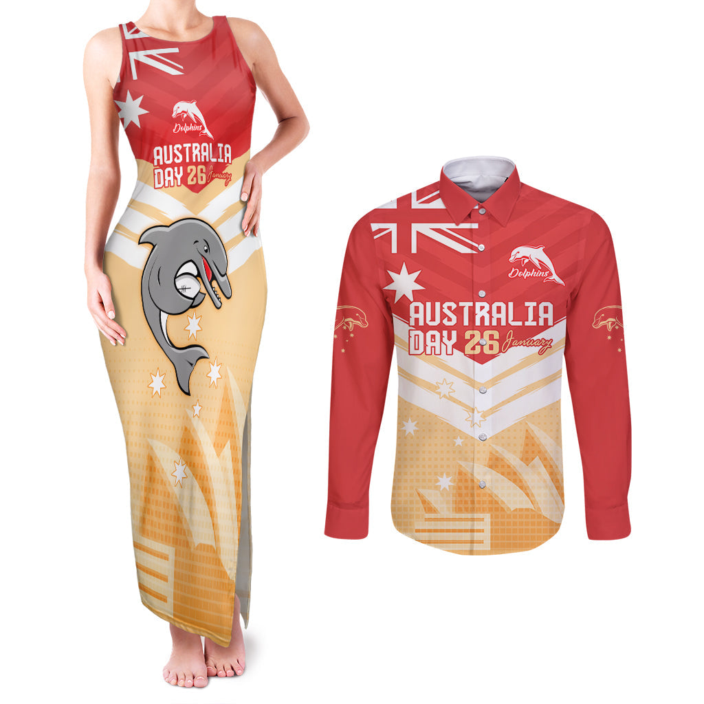 NRL Dolphins Australia Day Custom Couples Matching Tank Maxi Dress and Long Sleeve Button Shirt Sydney Opera House Style