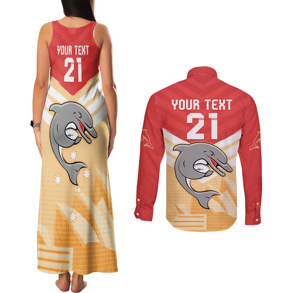 NRL Dolphins Australia Day Custom Couples Matching Tank Maxi Dress and Long Sleeve Button Shirt Sydney Opera House Style