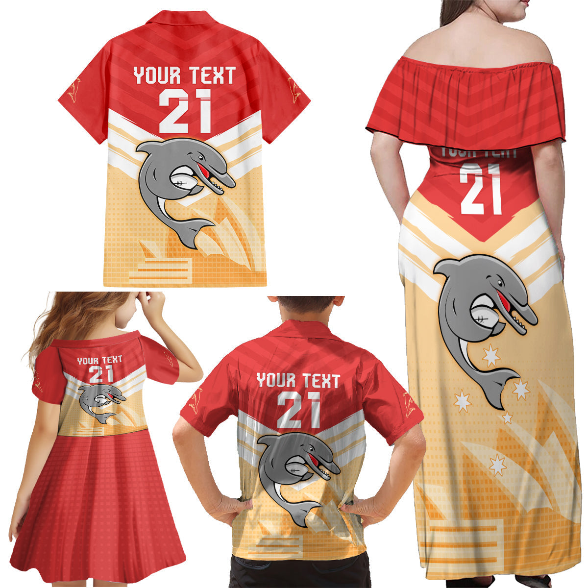 NRL Dolphins Australia Day Custom Family Matching Off Shoulder Maxi Dress and Hawaiian Shirt Sydney Opera House Style