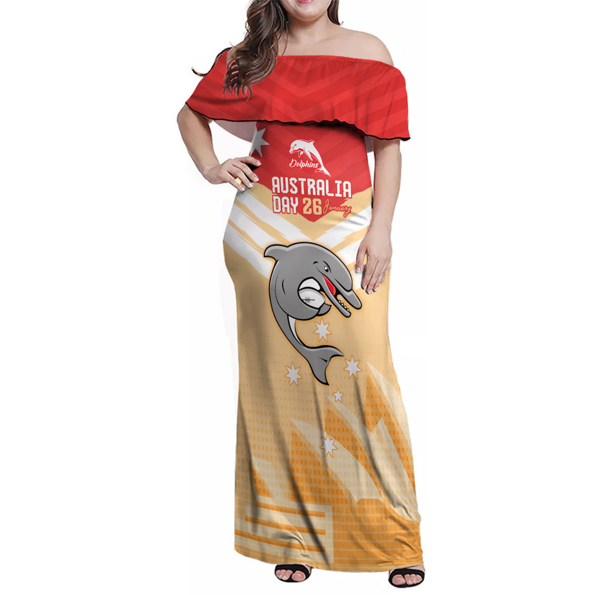 NRL Dolphins Australia Day Custom Family Matching Off Shoulder Maxi Dress and Hawaiian Shirt Sydney Opera House Style