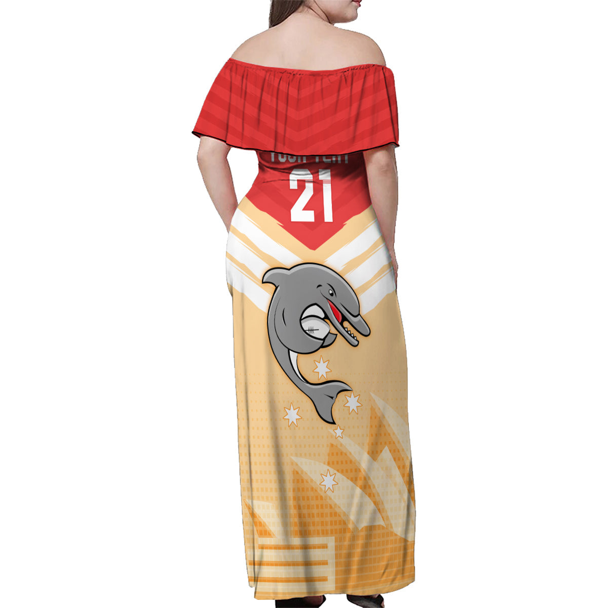 NRL Dolphins Australia Day Custom Family Matching Off Shoulder Maxi Dress and Hawaiian Shirt Sydney Opera House Style