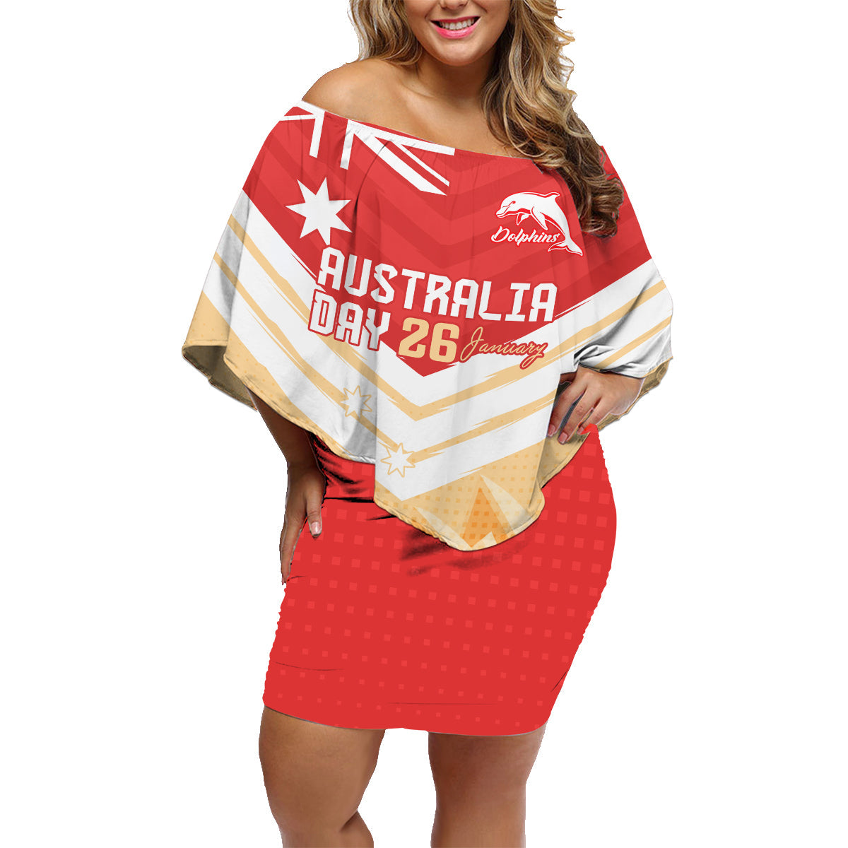 NRL Dolphins Australia Day Custom Family Matching Off Shoulder Short Dress and Hawaiian Shirt Sydney Opera House Style