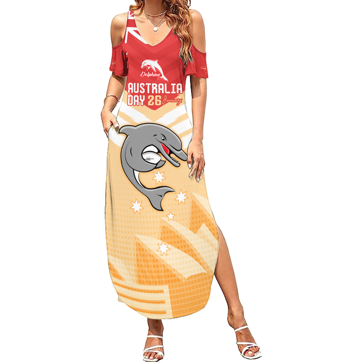 NRL Dolphins Australia Day Custom Family Matching Summer Maxi Dress and Hawaiian Shirt Sydney Opera House Style