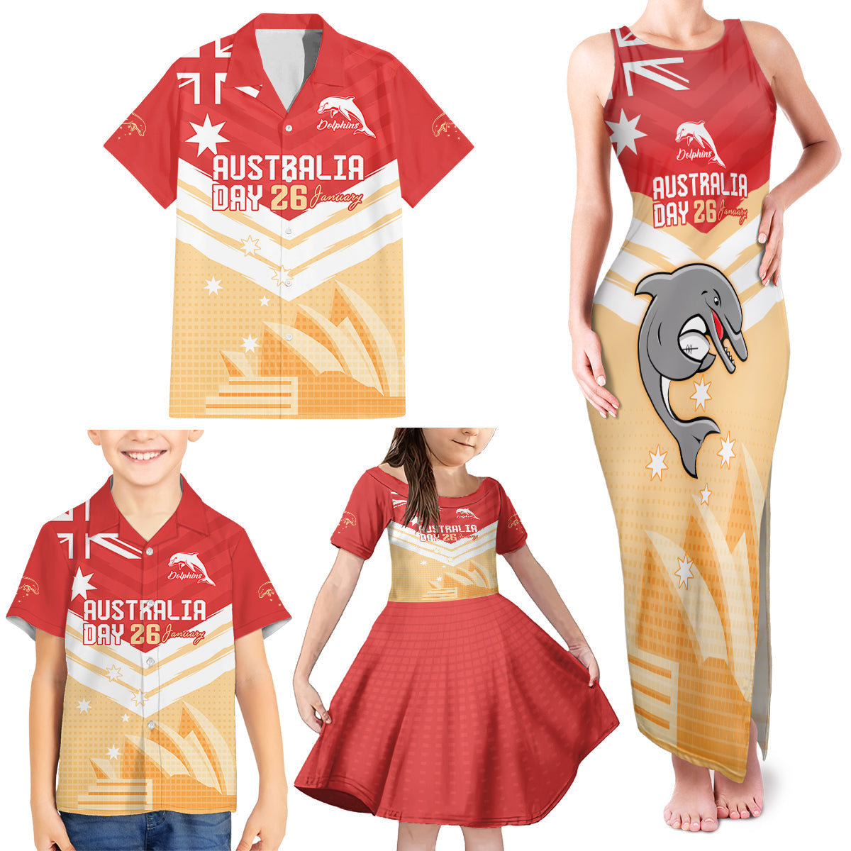 NRL Dolphins Australia Day Custom Family Matching Tank Maxi Dress and Hawaiian Shirt Sydney Opera House Style