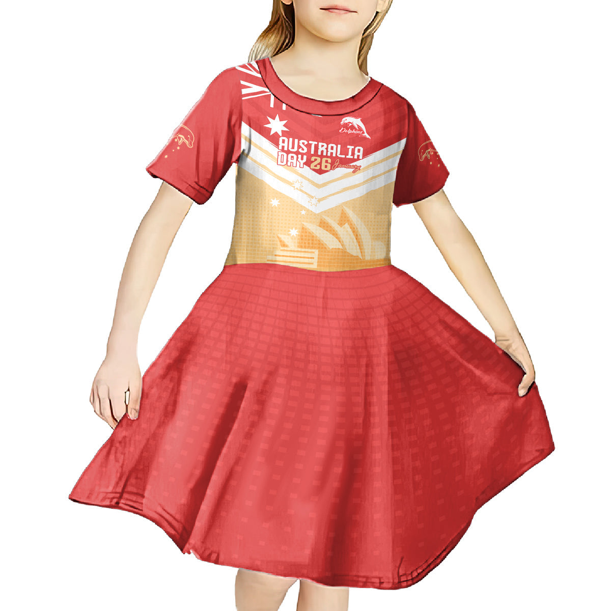 NRL Dolphins Australia Day Custom Kid Short Sleeve Dress Sydney Opera House Style