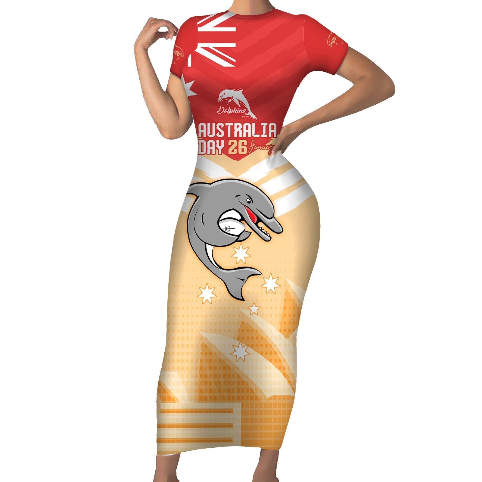 NRL Dolphins Australia Day Custom Short Sleeve Bodycon Dress Sydney Opera House Style