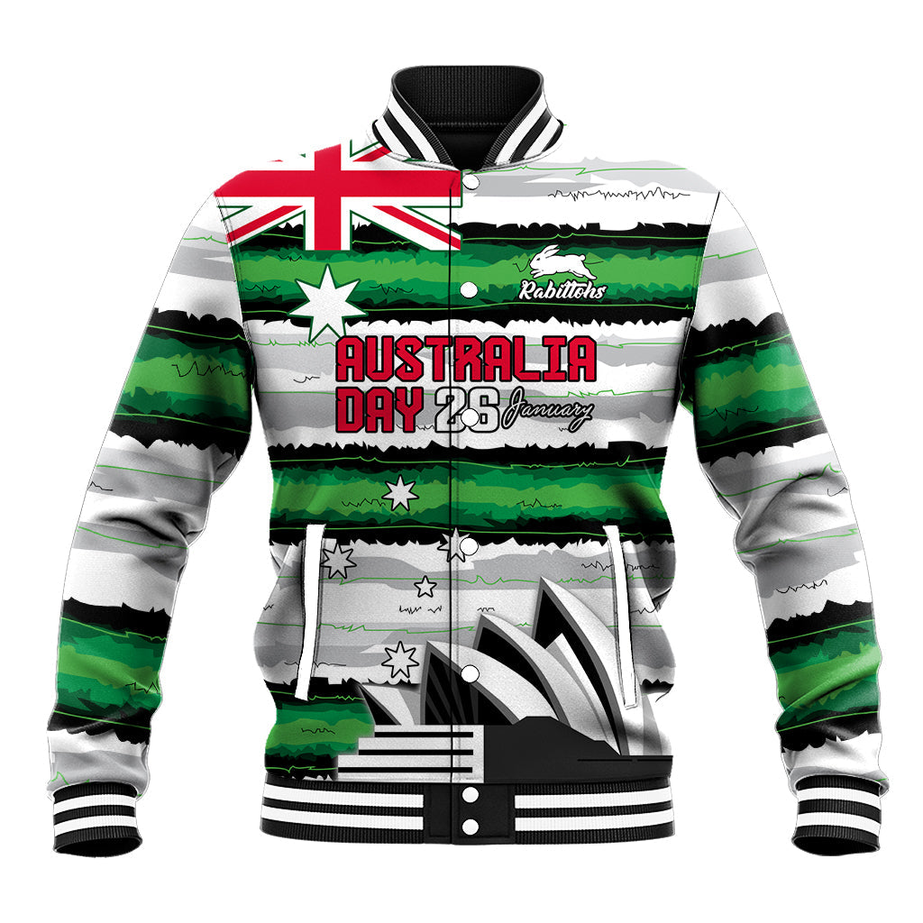 NRL Rabittohs Australia Day Custom Baseball Jacket Sydney Opera House Glory Glory - Vibe Hoodie Shop